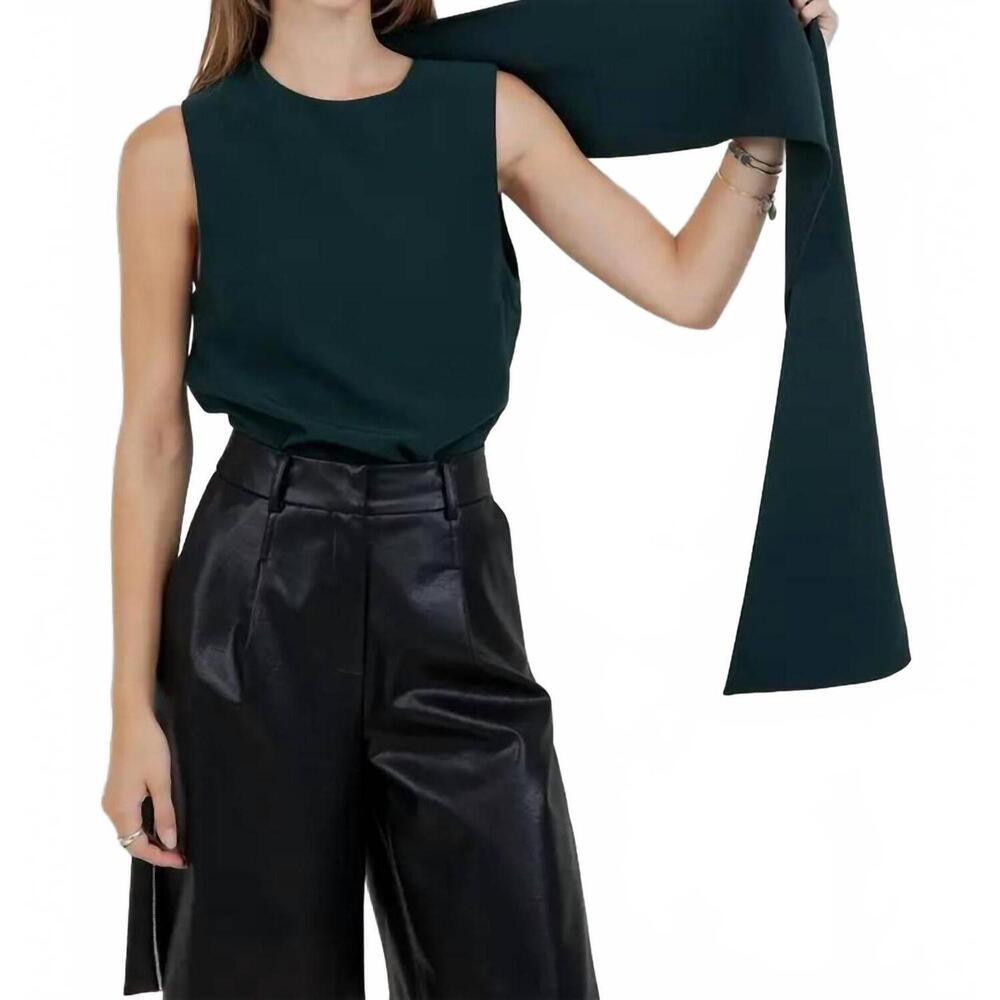 NEW WHITEROOM+CACTUS aria attached scarf woven top in hunter green